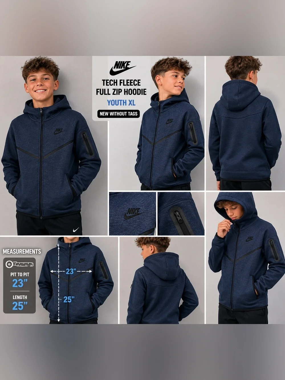 Nike Tech Fleece Full Zip Hoodie Youth XL Navy Black NWOT